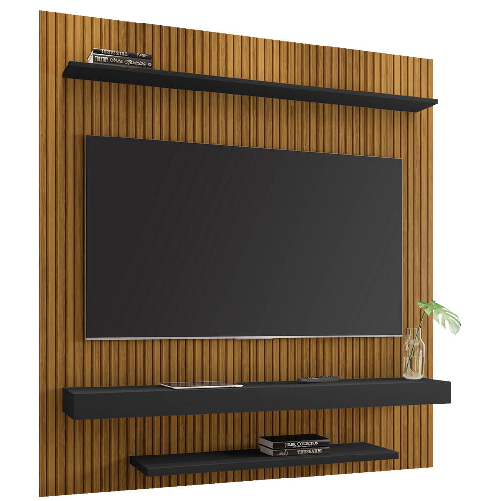 Painel até 60″ Leme Ripado/Preto Fosco – BECHARA