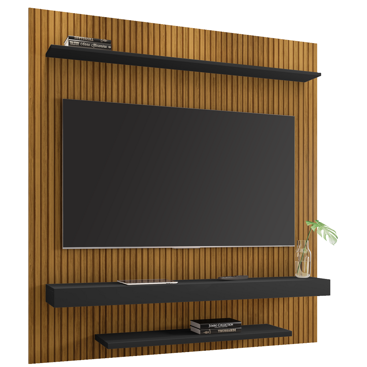 Painel até 60″ Leme Ripado/Preto Fosco – BECHARA