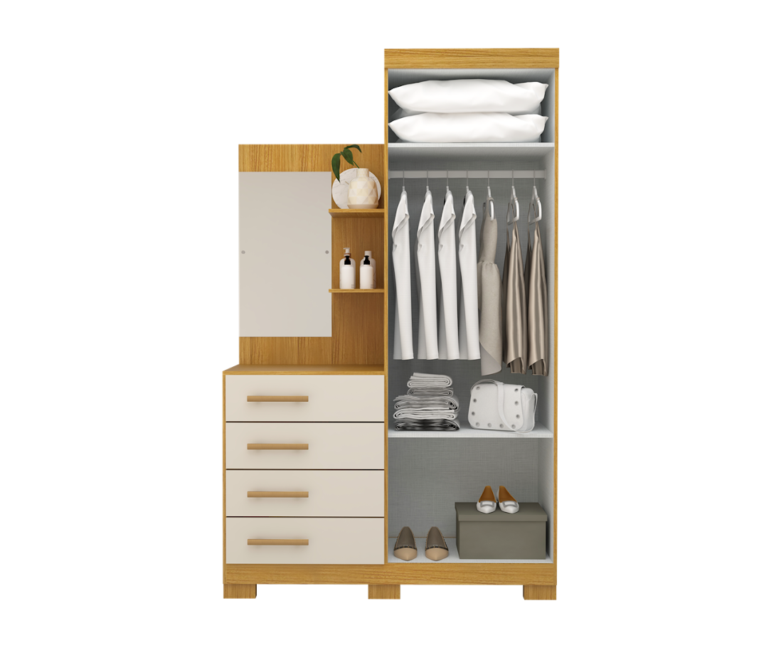 Roupeiro Melissa 2 portas Com Espelho Flex ACP Móveis CINAMOMO OFF