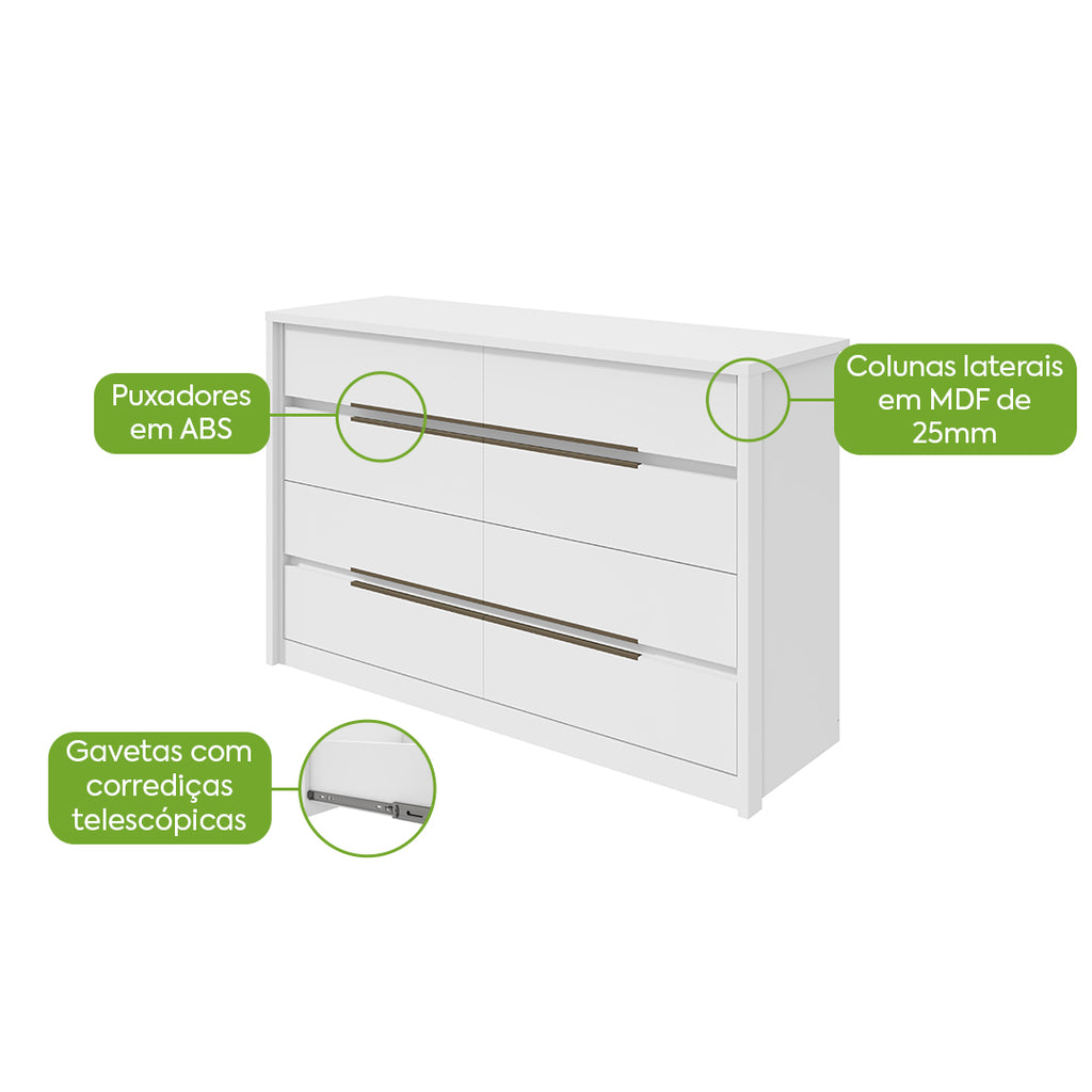 Cômoda 8 Gavetas Urban Branco – LOPAS