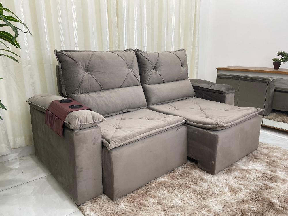 Sofá Retrátil e Reclinável REF 2025 2.00m – Bege Veludão - Móveis furniture