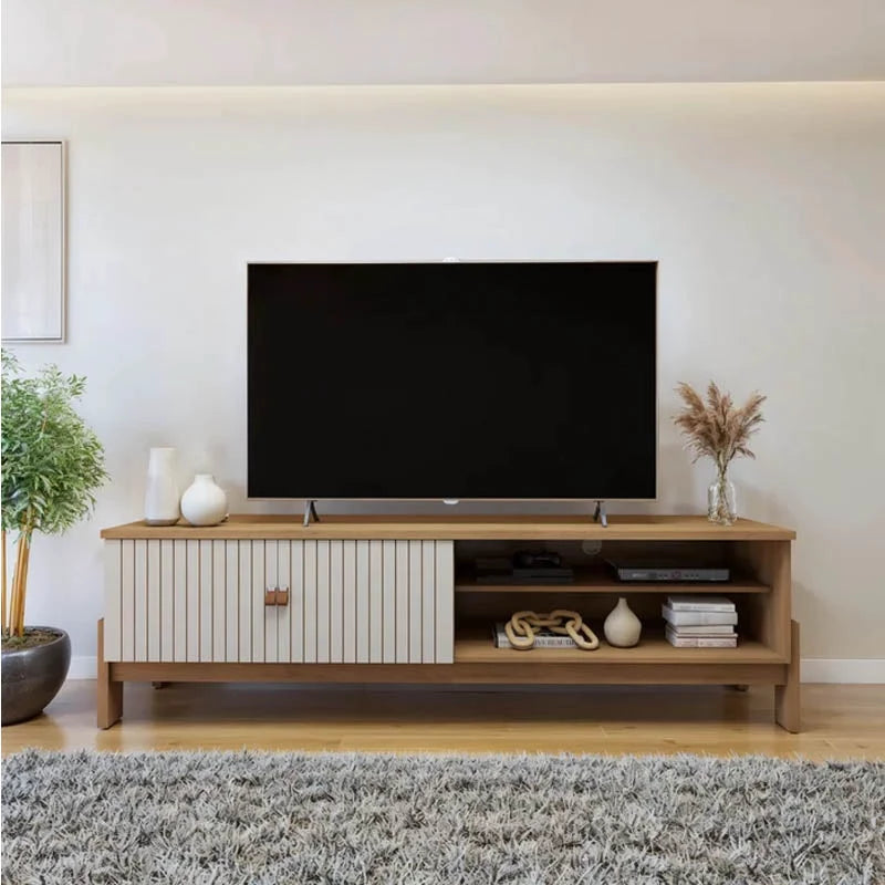 Rack Bancada Ouro Preto Cinamomo/Off com Detalhe Frisado TV até 65 Polegadas Larg. 1.64m - Valdemóveis