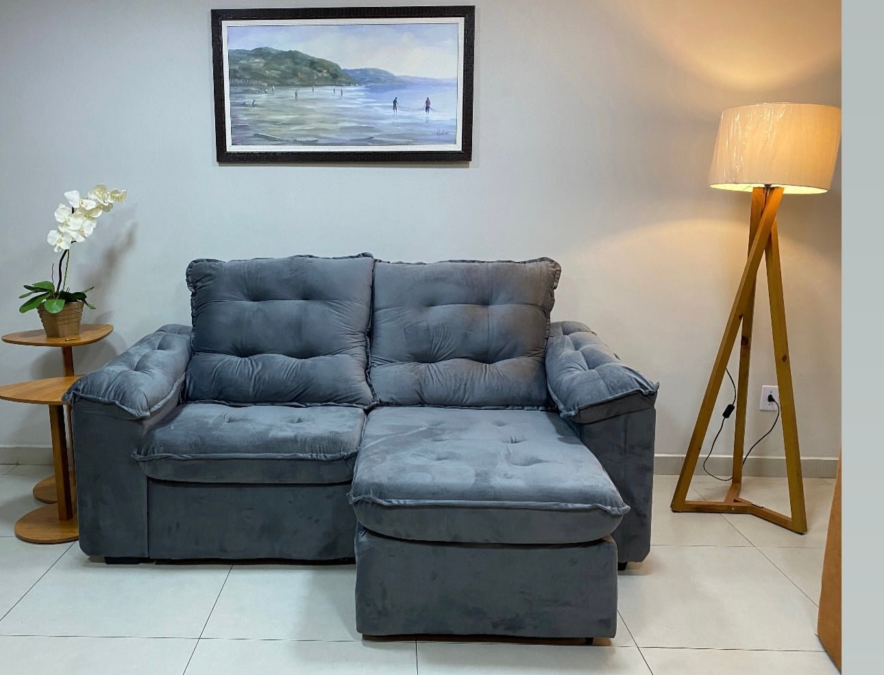 SOFA RETR APOLO 200CM VEL CINZA/ – FLASH ESTOFADOS