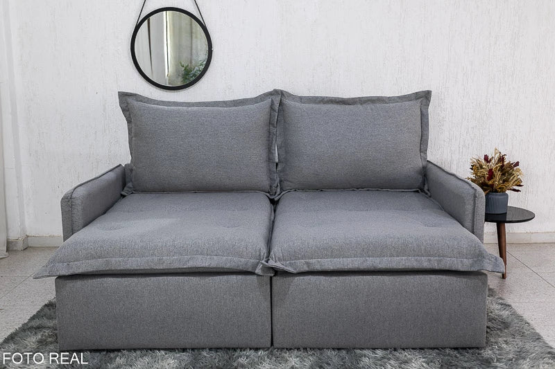 Sofá Retrátil Reclinável Lima Linho Cinza A59 Larg. 2.00m - Sem Caixa