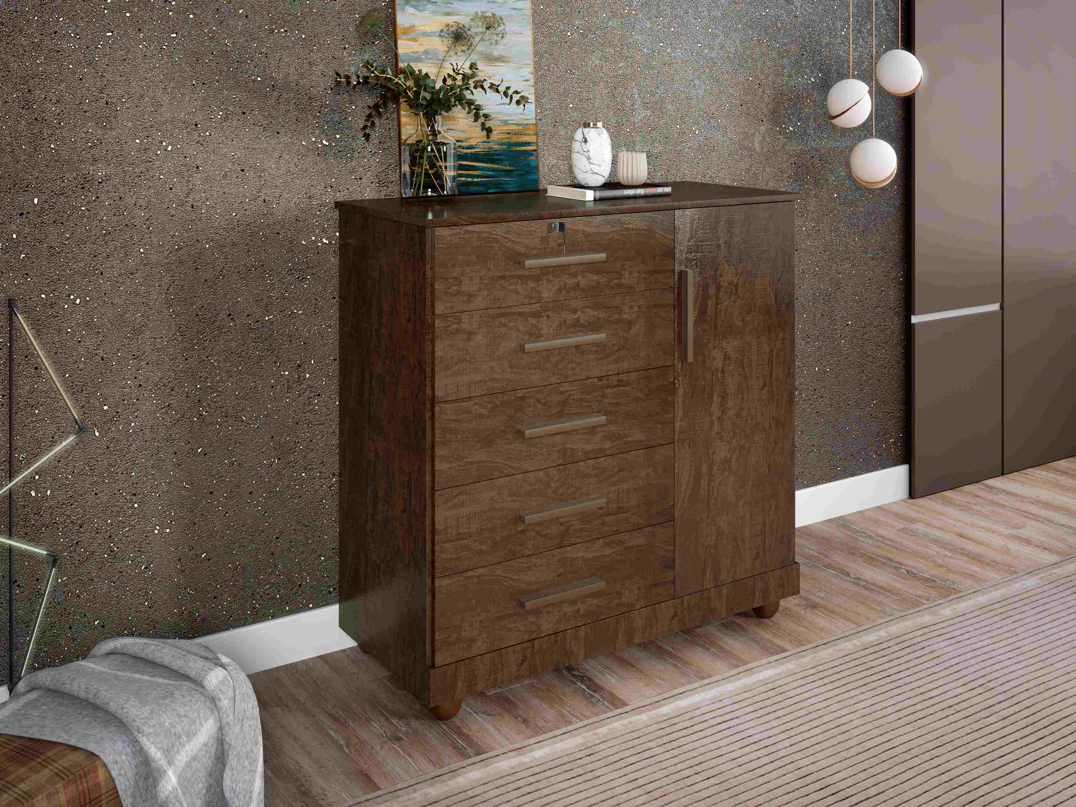 Comoda Fenix 5G1P com Pes - Móveis furniture