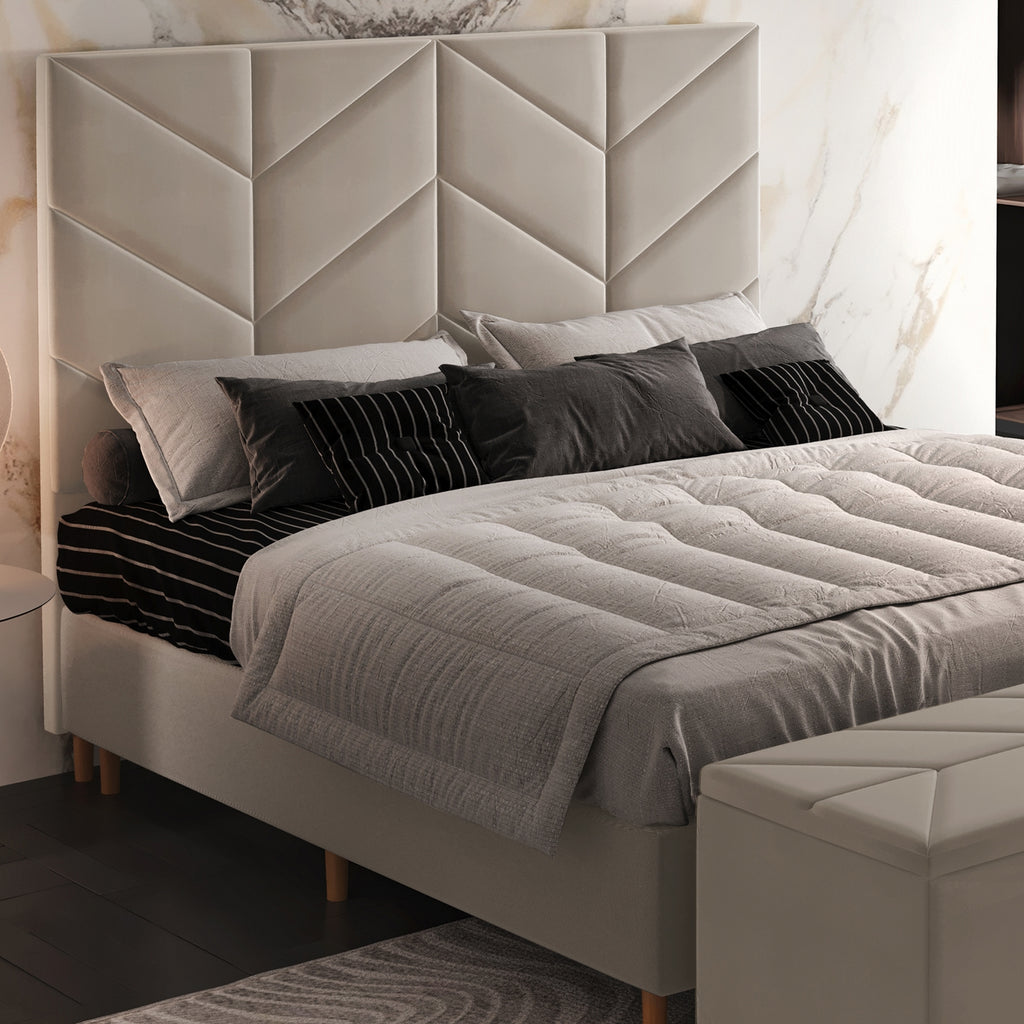 Cabeceira Casal Berlim Veludo Bege B015 – LARMÓVEIS/TREVO ESTOFADOS