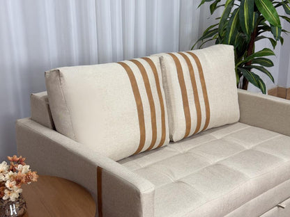 Sofa Cama Dominic 1.40m – Bege Linho/Marrom Courino