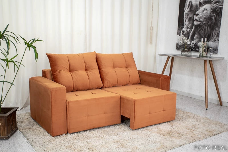 Sofá Retrátil 3 Lugares Havaí Largura 1.80m Veludinho Terracota - Móveis furniture