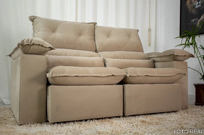 Sofá Retrátil Reclinável 1.80m Santorine Veludo Bege - Móveis furniture