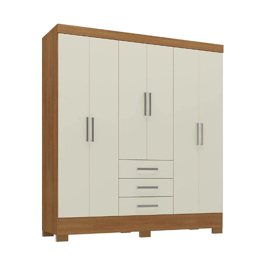Roupeiro Fortaleza 6 Portas 3 Gavetas Larg. 1.62m (GR6365) Cinamomo/Off Com Pés Rodial Móveis - Móveis furniture