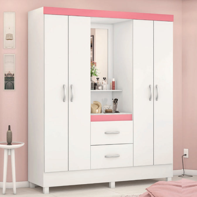 Guarda Roupa Capelinha Lord Solteiro com Espelho 4 Portas 3 Gavetas Demobile BRANCO FLEX