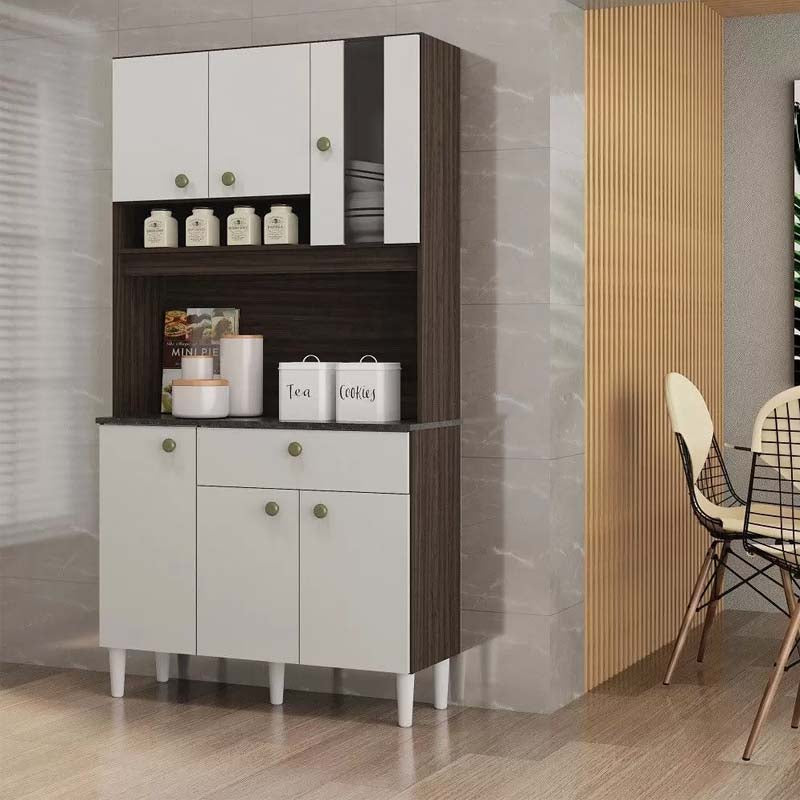 Kit Onix Largura 0.90m 6 Portas 1 Gaveta Chocolate/Off White Poquema - Móveis furniture