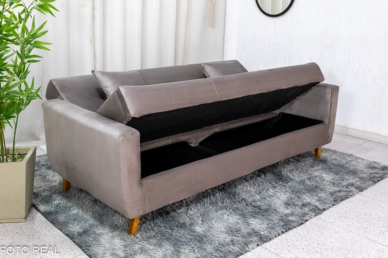 Sofá Cama Pâmela Larg. 2.00m Veludo Bege - Móveis furniture