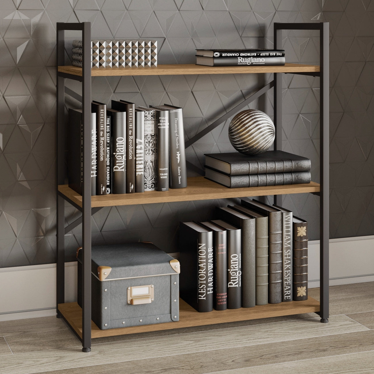 Estante Baixa 3 Prateleiras LI007 Freijó/Preto Fosco