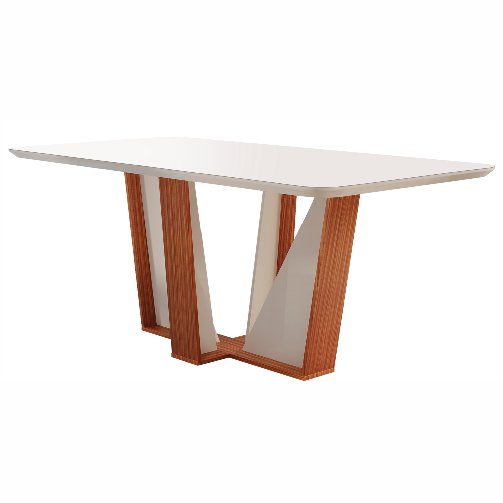 Mesa Veneza 135×90 Com Vidro Lj Móveis Cinamomo Off White