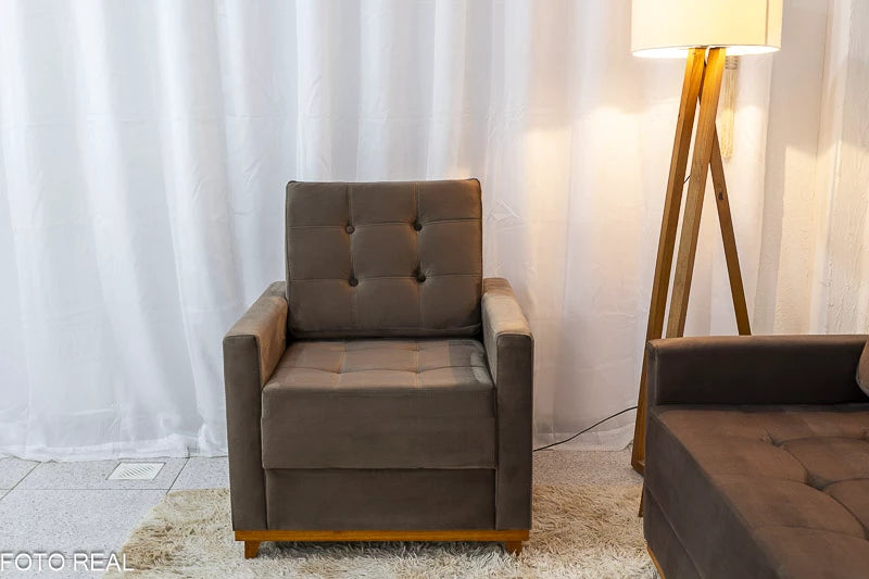 Sofá Áustria 3 Lugares + Poltrona Áustria Marrom - Móveis furniture