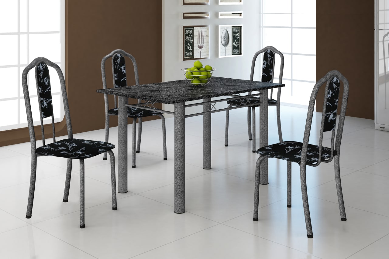 Conj Mesa Luisa Tmp Pedra 120x75 4Cds Mart Prata Soma Mov