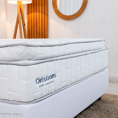 Box Casal Korino Branco Ortobel + Colchão Casal New Freedom 138x188x69 Molas Ensacadas Pocket Espuma Viscoelástica D33 - Ortobom | Suporta até 300kg