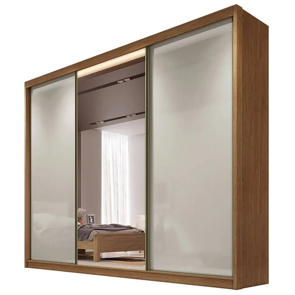 Guarda Roupa Diamond Casal Com Espelho 3 Portas 8 Gavetas Novo Horizonte