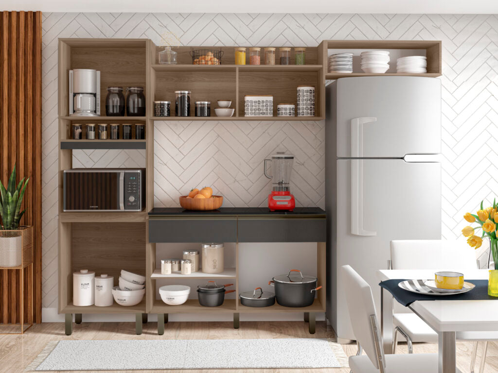 Cozinha Porto Carvalho/Grafite – POLIMAN - Móveis furniture