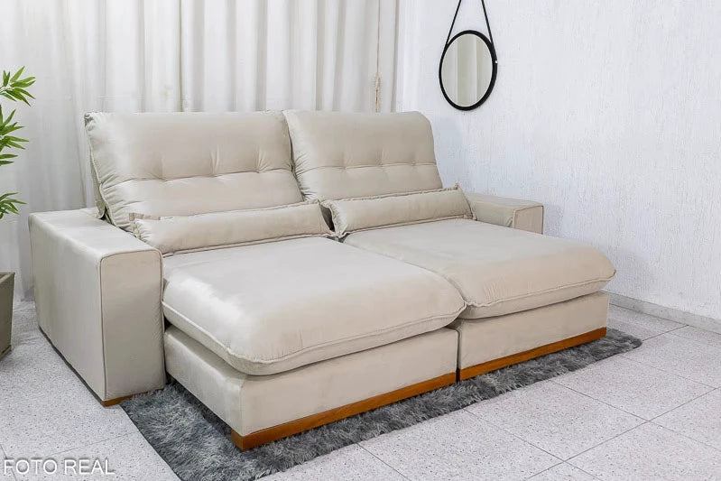 Sofá Retrátil Reclinável Sparta 2.10m Veludo Bege 818 D33 e Molas Ensacadas - Móveis furniture