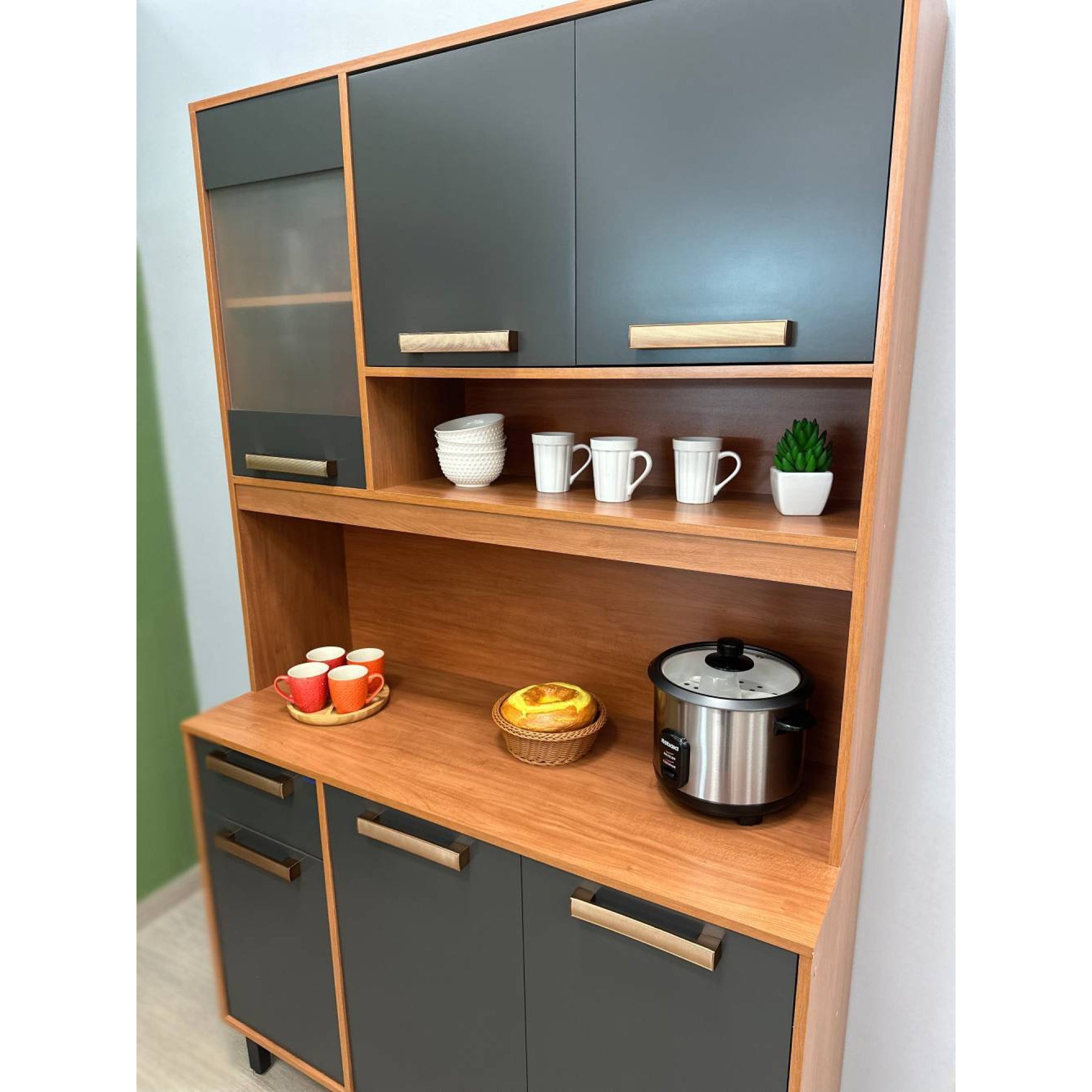 Armário Kit de Cozinha Nápoles 1,20m – Cinamomo/Grafite - Móveis furniture