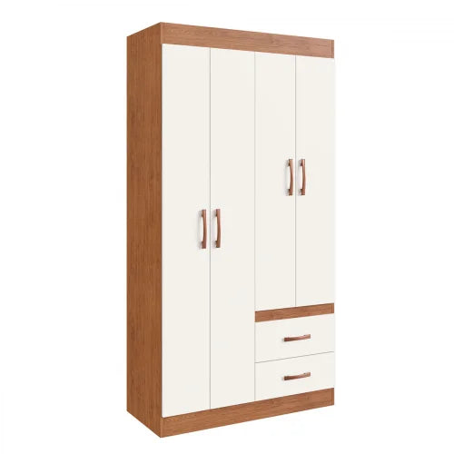 Guarda-roupa Solteiro Cordova 4 Portas 2 Gavetas Off White Nogueira - Doripel Bege - Móveis furniture