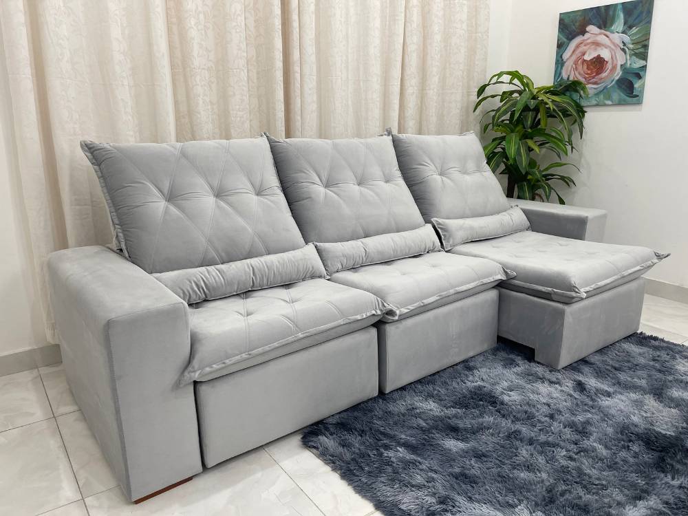 Sofá Retrátil Reclinável Las Vegas 2.70m – Prata - Móveis furniture