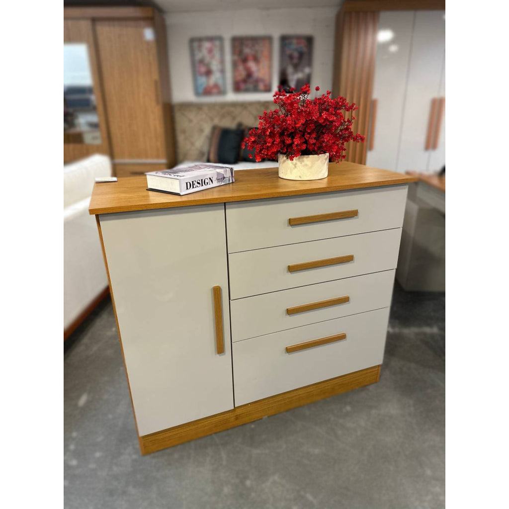 Cômoda Sapateira Chicago 4 Gavetas 1 Porta Tcil – Cinamomo/Off White - Móveis furniture