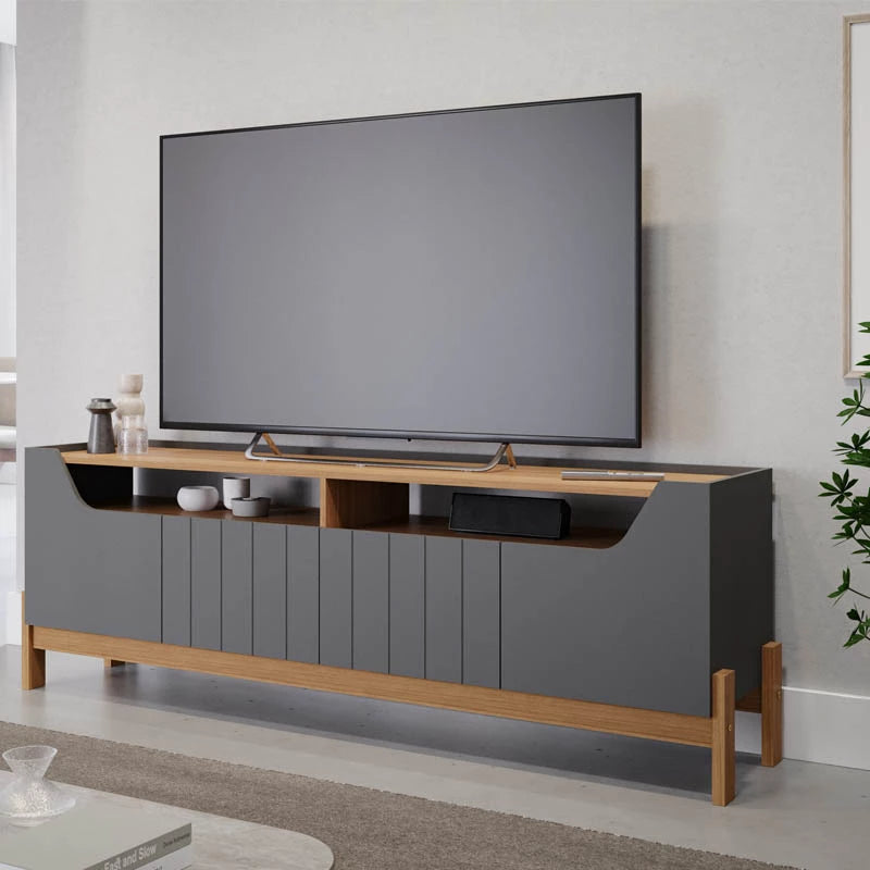 Rack Bancada Moema Para TV até 70 Polegadas 100% MDF Grafite/Nature Permóbili - Móveis furniture