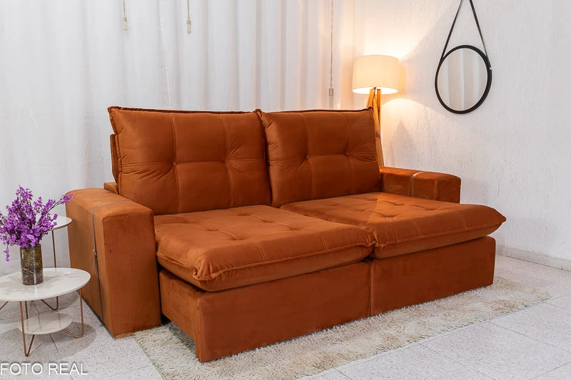 Sofá Retrátil Reclinável Santiago Veludo Terracota 549 Larg. 2.50m - Molas Ensacadas