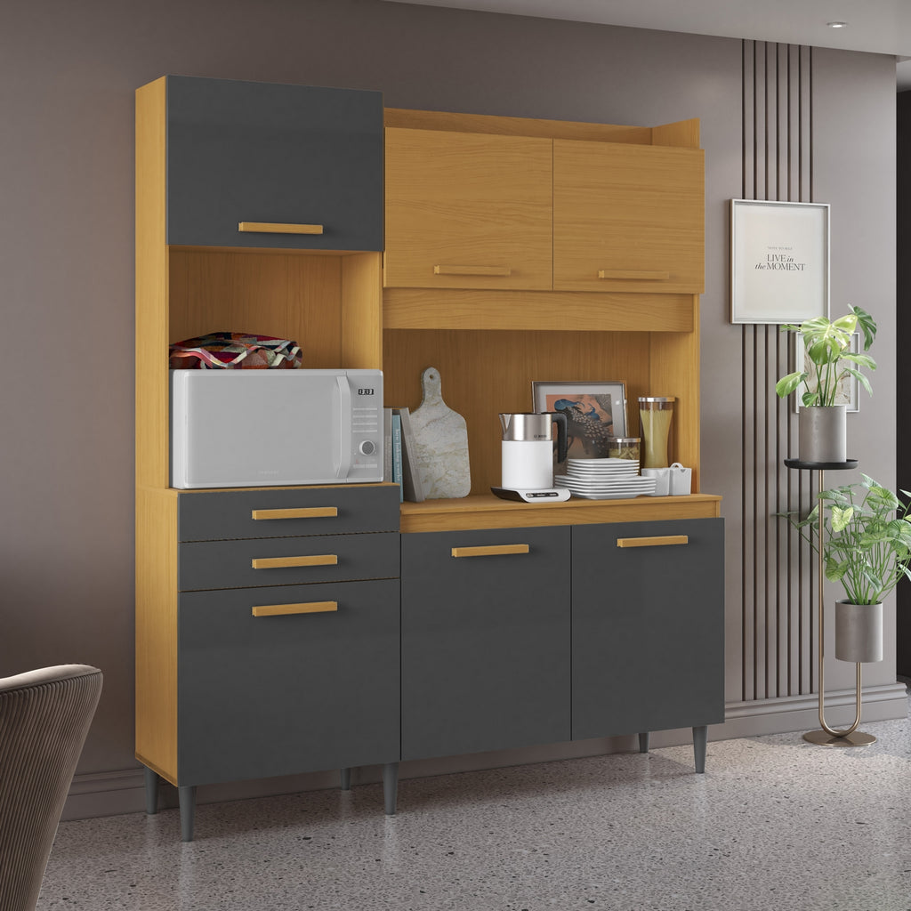 Kit Cozinha Selena 1,82 m Cinamomo/Grafite – ARAMÓVEIS