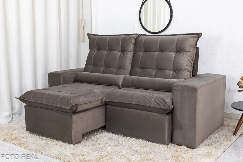 Sofá Retrátil e Reclinável 3 Lugares Castor 2.00m Veludo Champagne - Móveis furniture