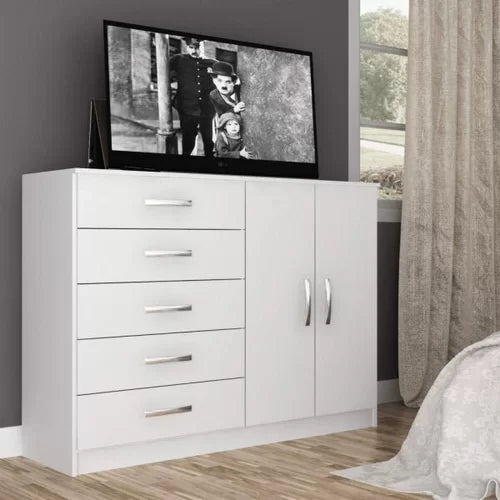 Cômoda 2 Portas 5 Gavetas Evidência Móveis Branco - Móveis furniture