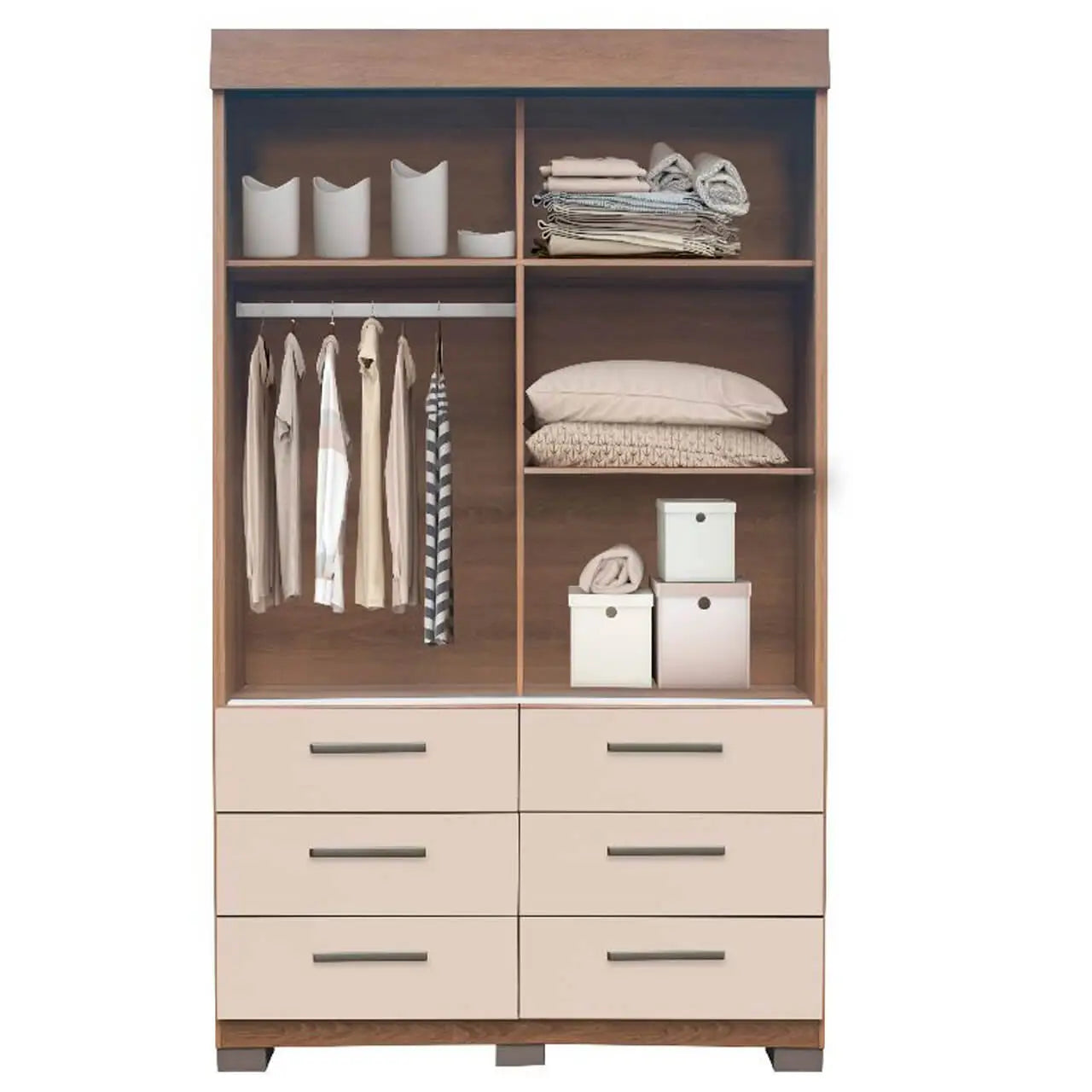 Guarda Roupa Buzios Com Espelho Solteiro 2 Portas 6 Gavetas Rud Rack