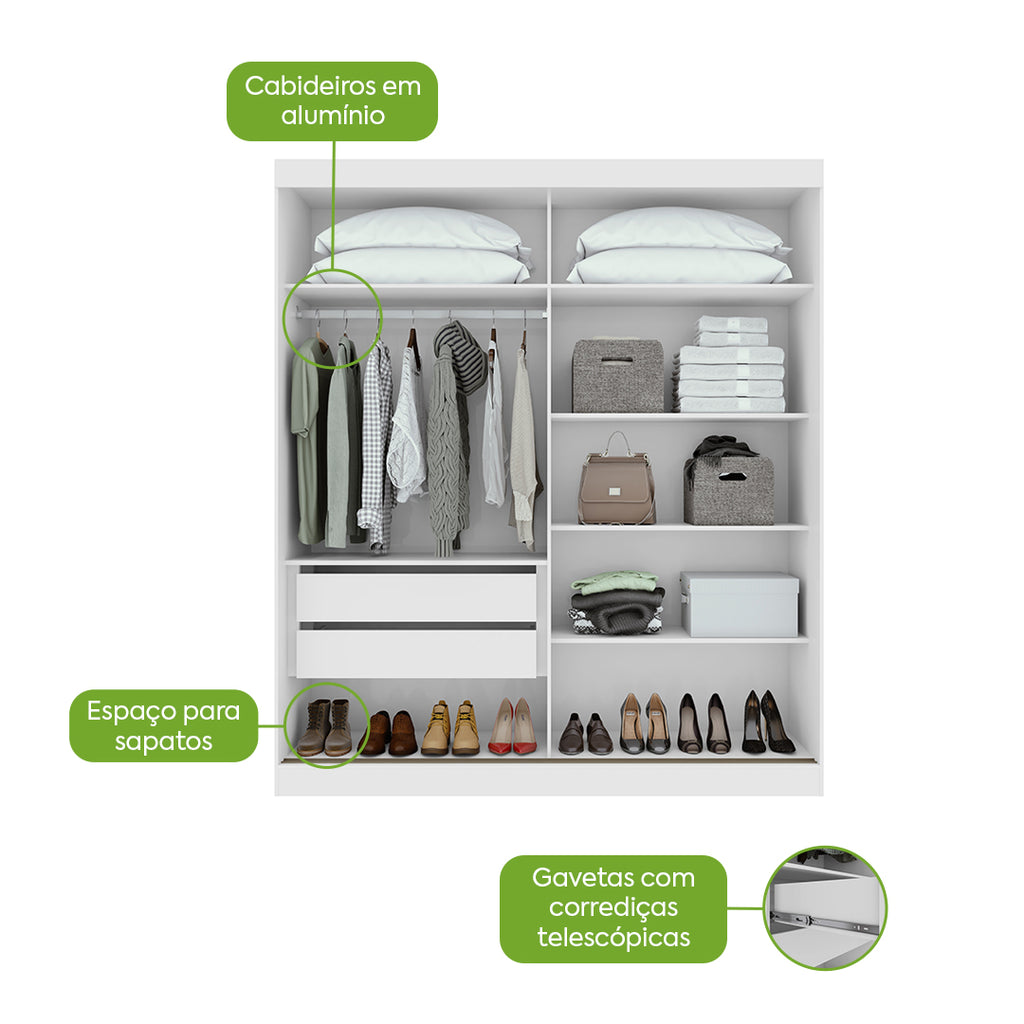Guarda-Roupa 2 Portas Zeine 1,80 m Branco – LOPAS