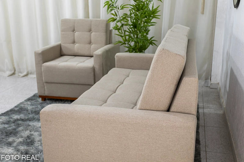 Sofá Áustria 3 Lugares + Poltrona Áustria Bege - Móveis furniture