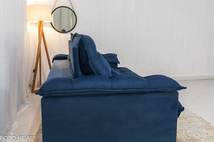 Sofá Retrátil Reclinável Barcelona 2.30m Veludo Azul - D33 e Molas Ensacadas