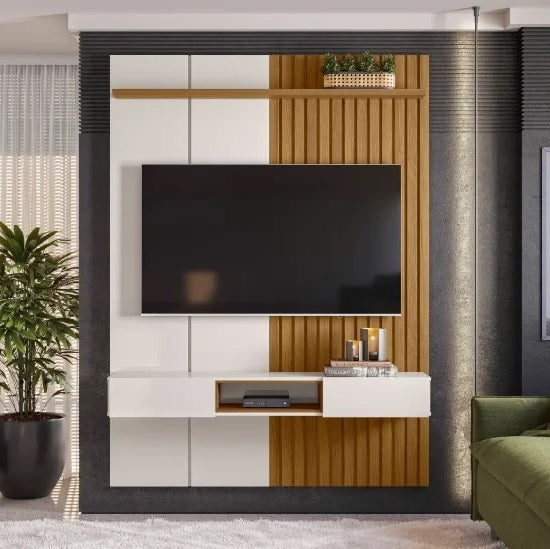 Painel até 65″ Bless 1.6 Off White/Freijó - Móveis furniture