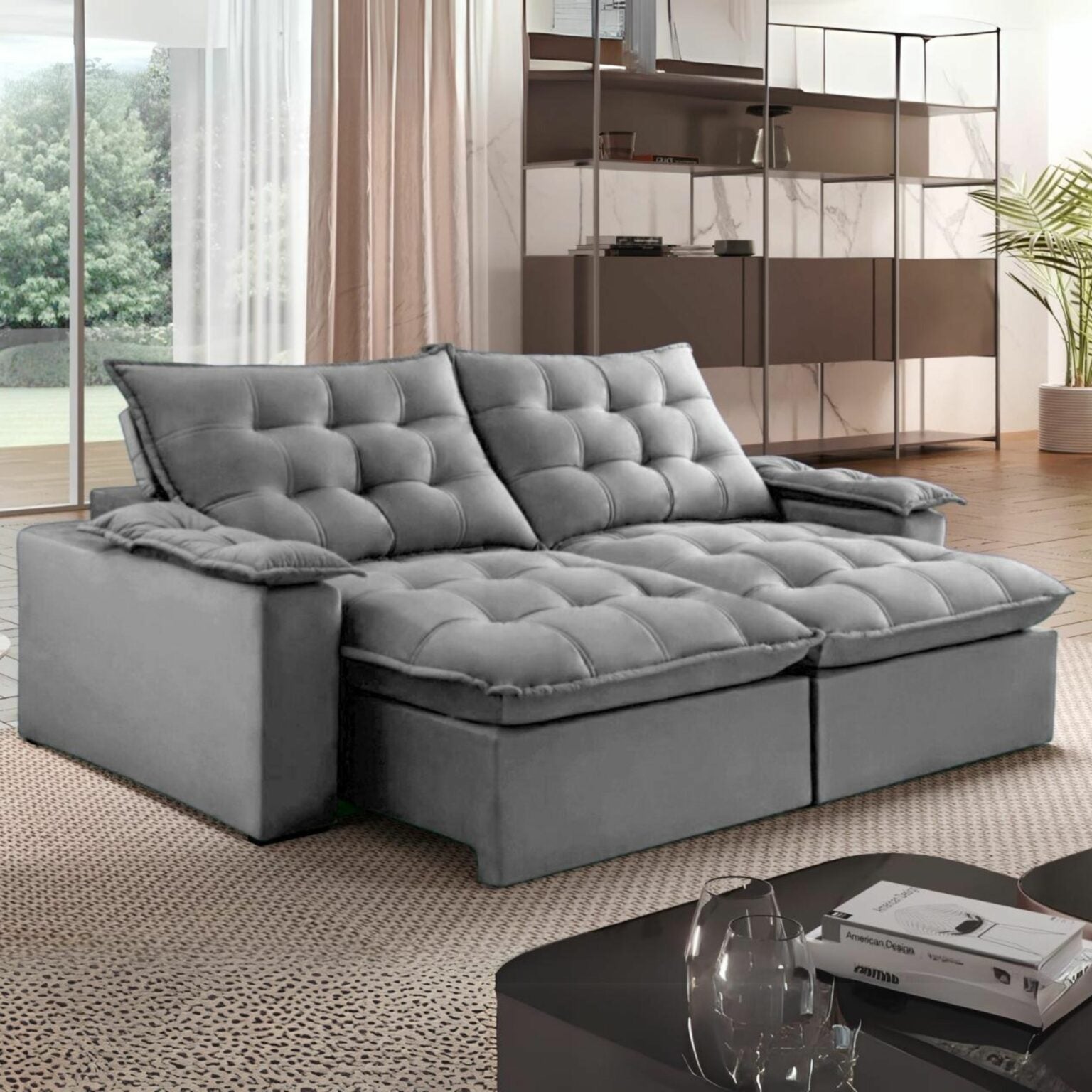 Sofá Retrátil e Reclinável Alaska 2,40 m Prata – MONTANO ESTOFADOS