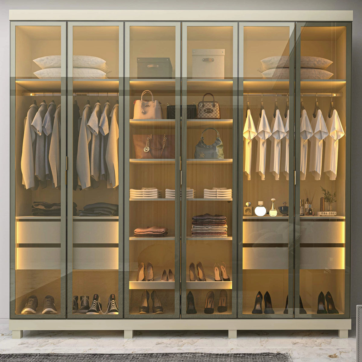 Guarda-Roupa Imperatriz 2,30 m 6 Portas/6 Reflecta Off White – GELIUS