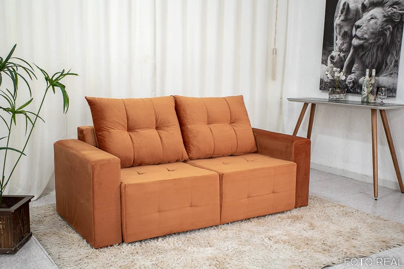 Sofá Retrátil 3 Lugares Havaí Largura 1.80m Veludinho Terracota - Móveis furniture