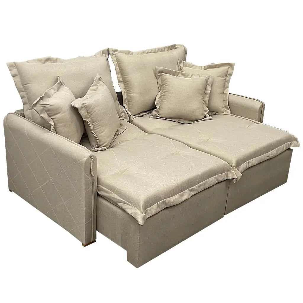 Sofá Cama Lima 200cm em Linho 3 Lugares Retrátil e Reclinável União BEJE