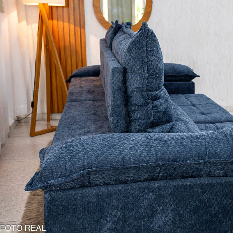 Sofá Retrátil Reclinável Itauna 2.30m Chenille Azul 575 D28 Soft - Molas Ensacadas