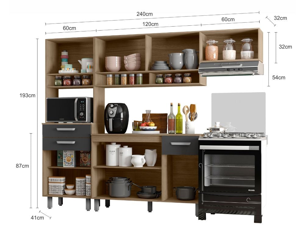 Cozinha Completa Siena 4 peças – Carvalho/Grafite - Móveis furniture