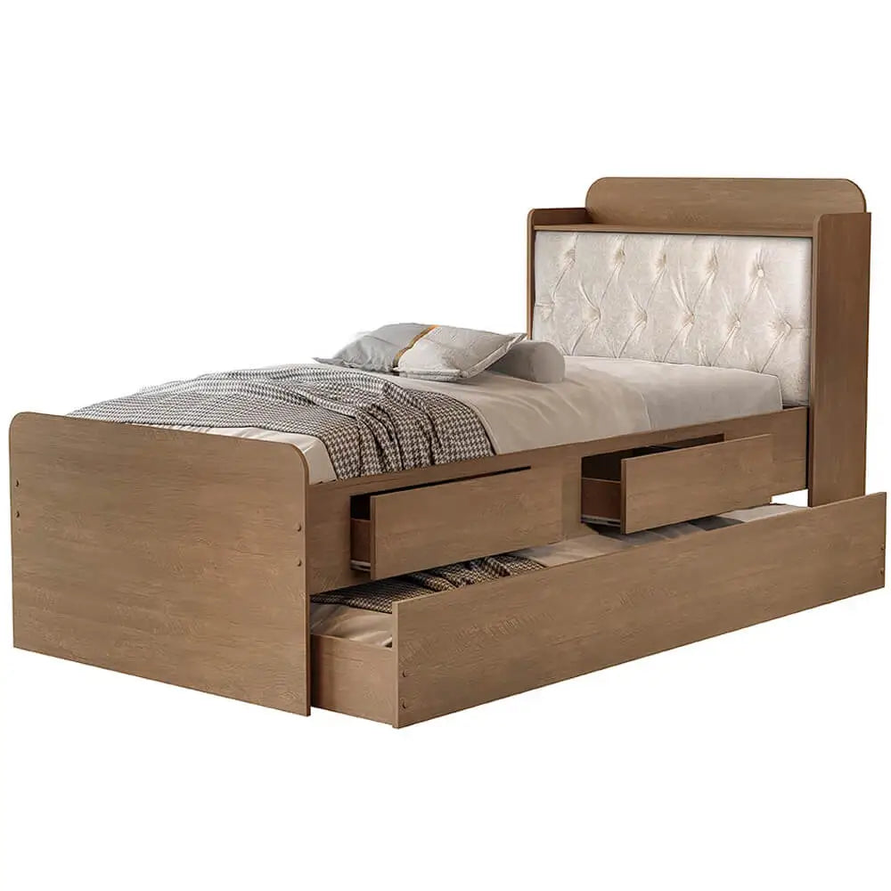 Cama Tamires Solteiro COM Cama Auxiliar 2 Gavetas e Baú Cambel