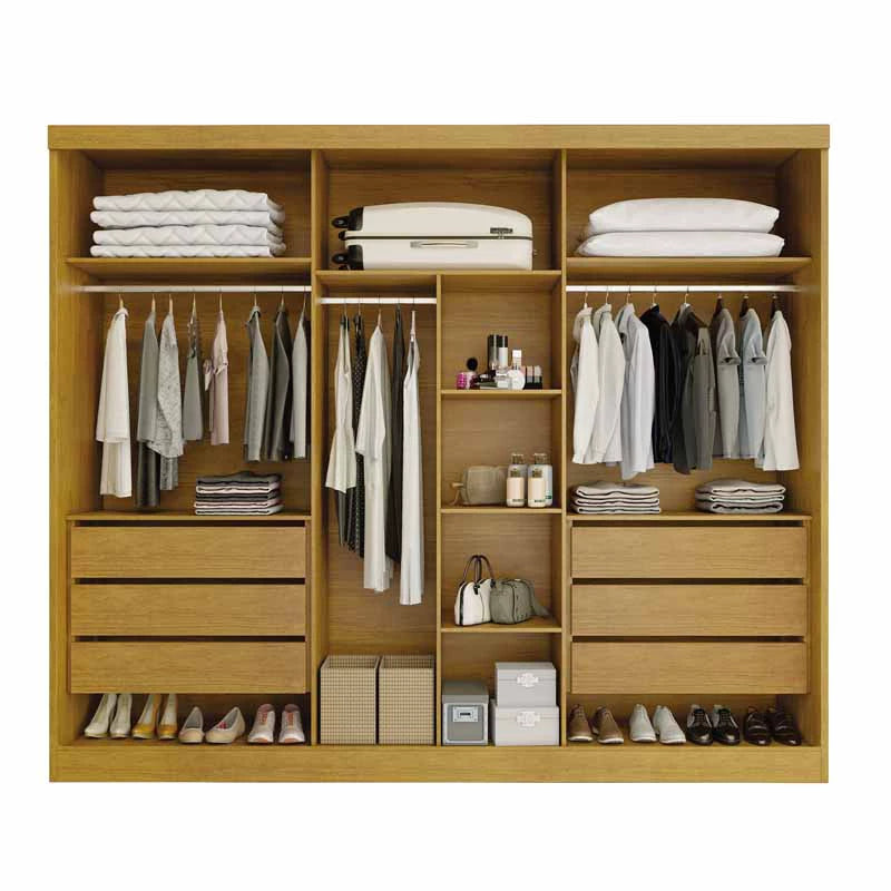 Roupeiro Siena Ripado 6 Portas Larg. 2.70m MDF Nature/Off Bianchi - Móveis furniture