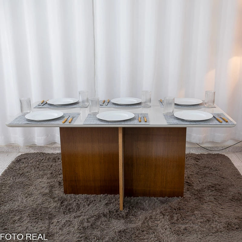 Mesa de Jantar Moscou 160x80 Vidro Off/Base Cinamomo - Minas Plac