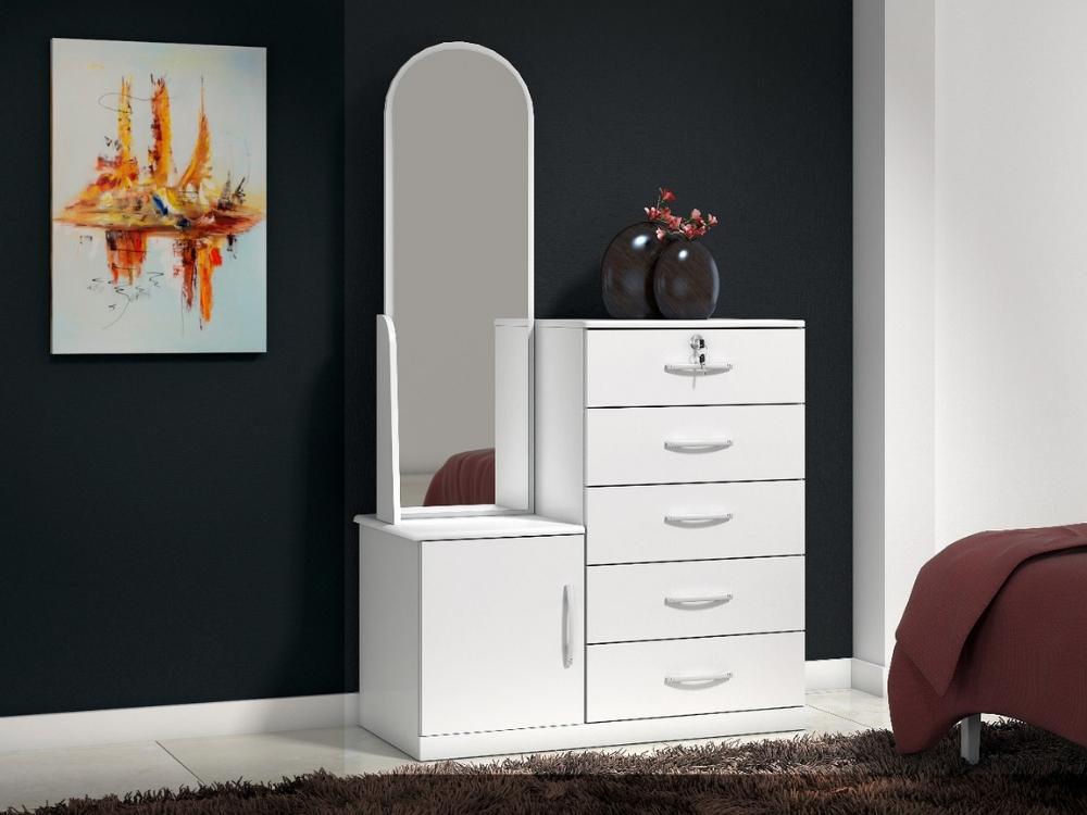 Cômoda 5 gavetas 1 porta e Espelho Ref.: 019 – Branco - Móveis furniture