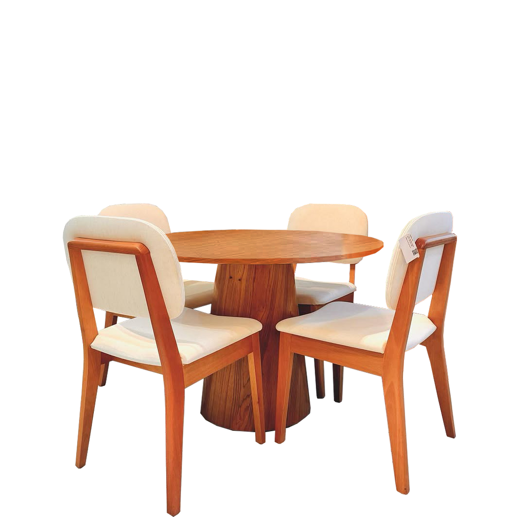 Mesa Redonda Malva 110 Mel com 4 Cadeiras Gaya Mel/Linho Bege 01 – J SILVA MÓVEIS